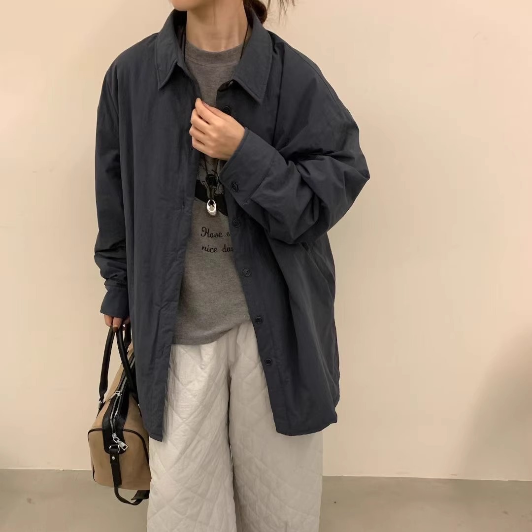 chao特别！atmosphere羊毛棉翻领衬衫棉衣韩国保暖夹棉中长款外套