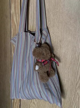 montague元气撞色！竖条纹大容量单肩包韩国春夏时髦购物袋2072-1