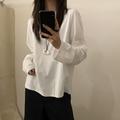 RAUST搭配bi备！韩国冬季磨毛后背竖杠小开叉长袖T恤纯色宽松上衣