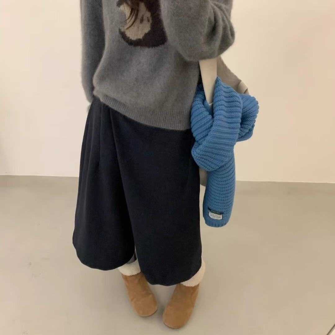 BREATHE设计师款！韩国侧扣不规则羊毛七分裤冬季加厚显瘦阔腿裤