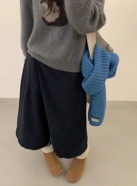 BREATHE设计师款！韩国侧扣不规则羊毛七分裤冬季加厚显瘦阔腿裤