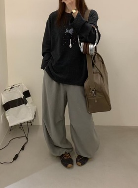 hemp慵懒松弛感！韩国毛巾绒摇粒绒膝盖褶皱裤脚抽绳松紧腰卫裤女