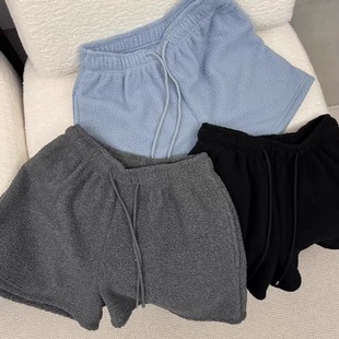 arwe韩女感 休闲裤 颗粒绒松紧腰抽绳短裤 加厚绒靴裤 韩国冬季 the