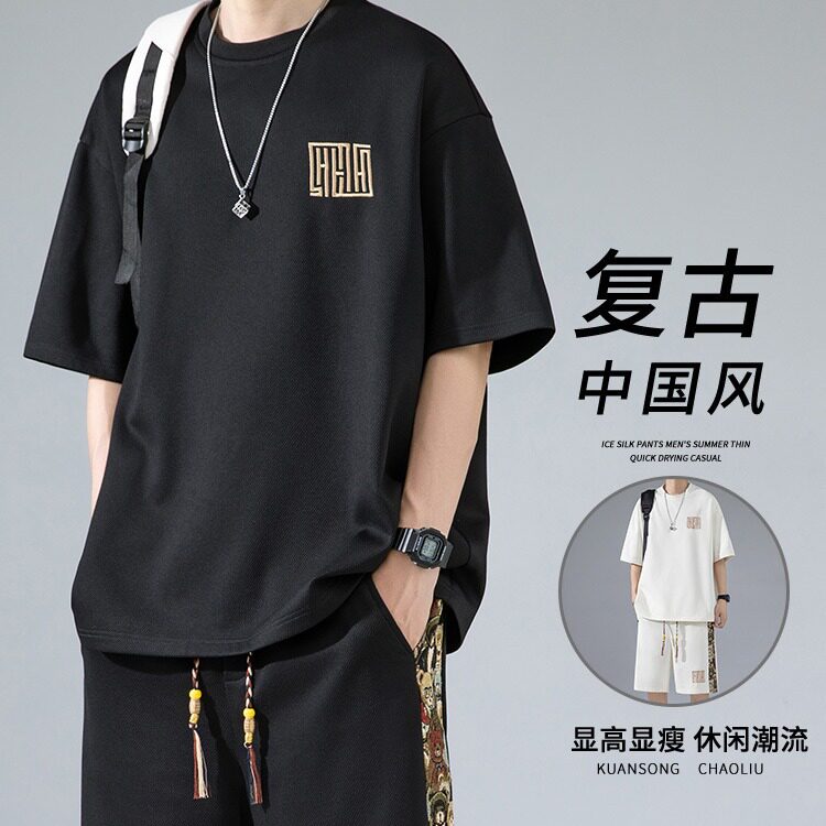 夏季男生潮牌帅气短袖短裤套装
