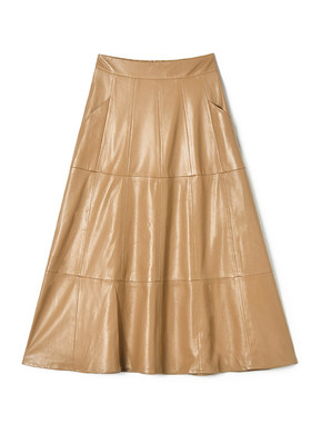 奥莱专柜品牌撤柜正品 LY春装2026新款 帅气皮质含PU中长裙半身裙