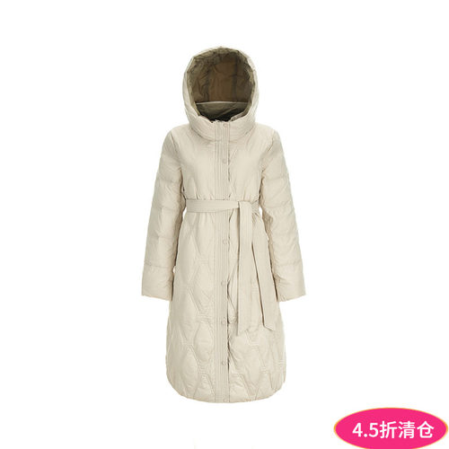 加长款白鸭绒羽绒服女