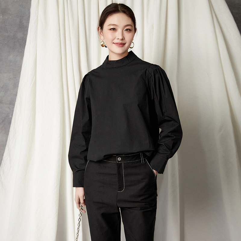 休闲风长袖上衣纯色好搭衬衫