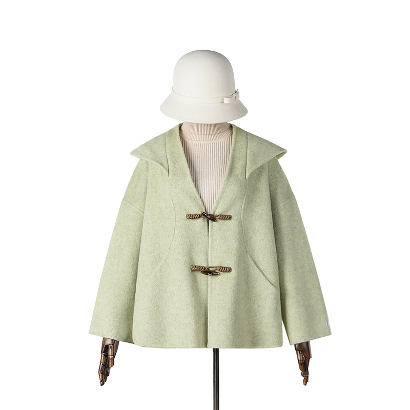 2025年冬Outlets正品 高端HZ系列含澳毛双面尼毛呢外套短款大衣女