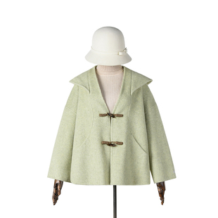 2025年冬Outlets正品 高端HZ系列含澳毛双面尼毛呢外套短款大衣女