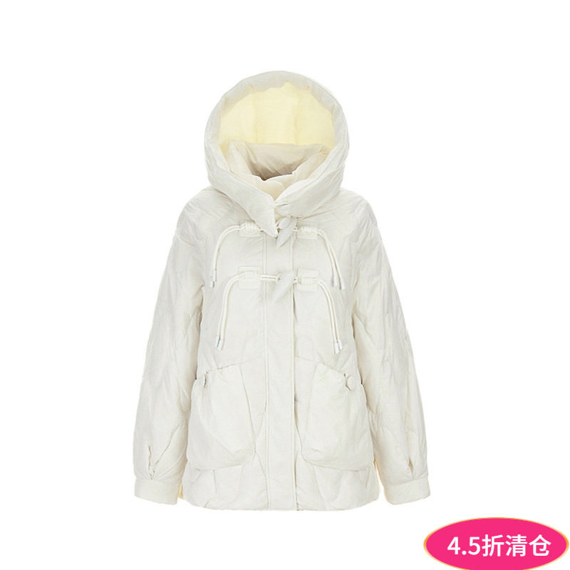 2025年冬Outlets正品 高端YR系列宽松舒适白鸭绒连帽防寒羽绒服女