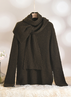 奥莱专柜品牌撤柜正品 HZ冬装2025新款 围巾氛围感羊毛套头毛衣女