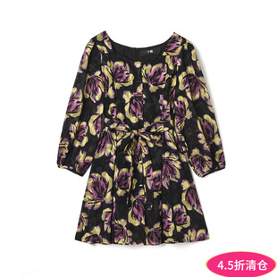 2025年秋装Outlets专柜 高端CM系列优雅印花短裙系腰带裙子连衣裙