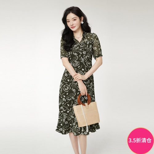 通勤五分袖中长连衣裙
