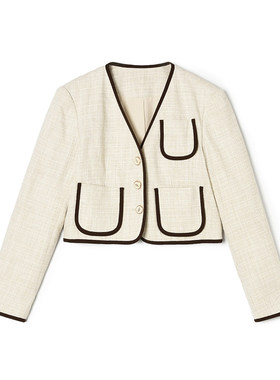 Outlets专柜撤柜正品 CC春装2026新款拼色设计长袖上衣短款外套女