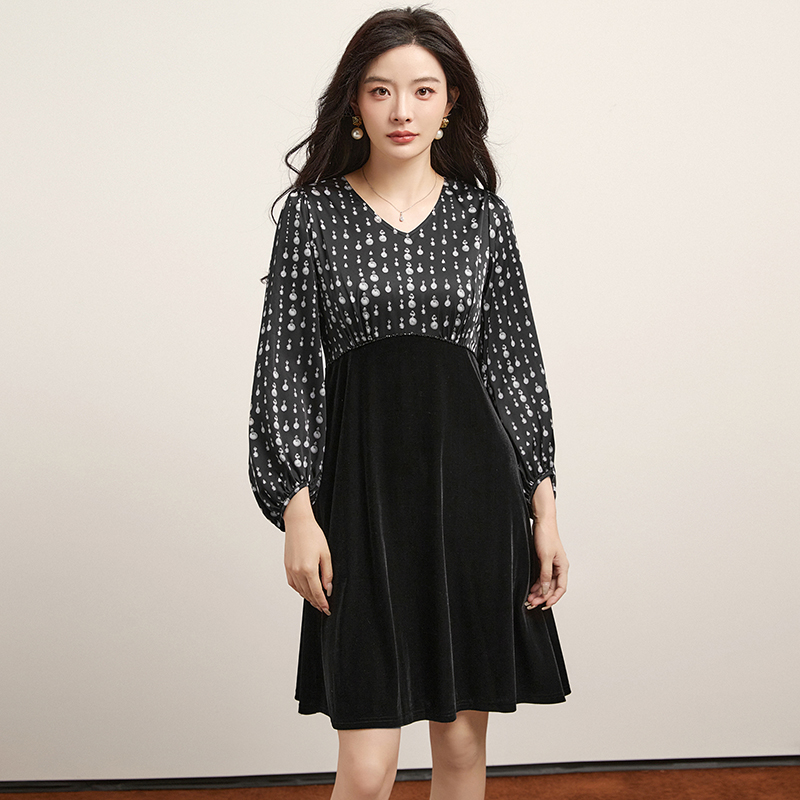 奥莱专柜撤柜正品 精品汉货HH秋装新款 拼接设计感修身中裙连衣裙