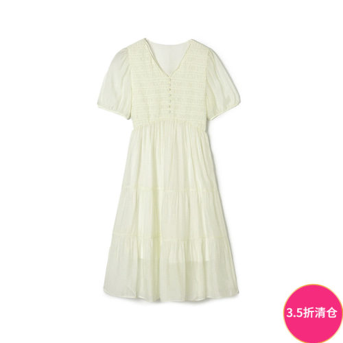 含天丝中长V领连衣裙女