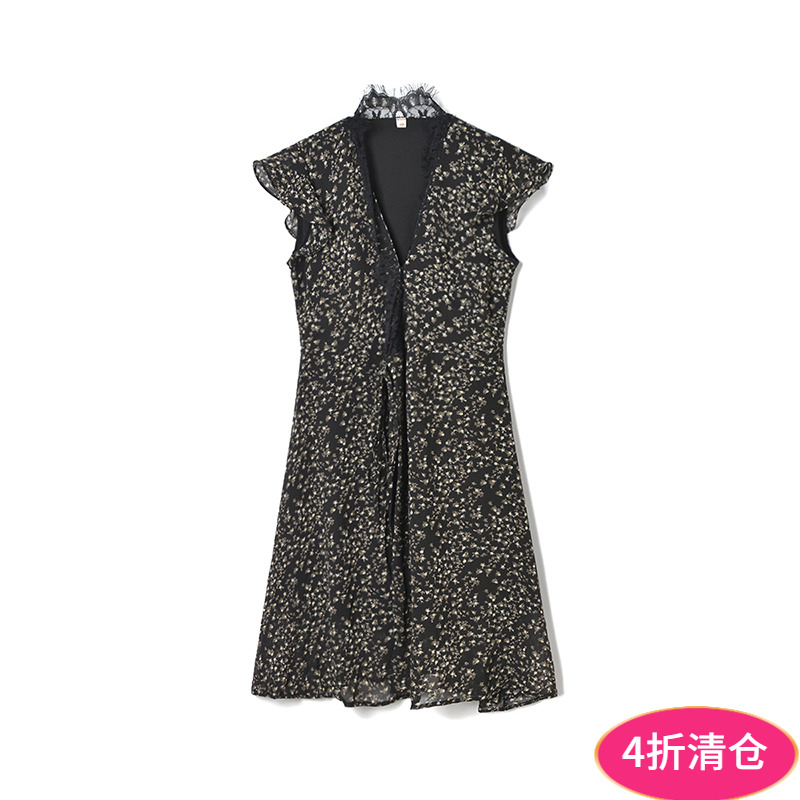 Outlets专柜撤柜正品 UW夏装2025新款蕾丝拼接中裙时髦碎花连衣裙