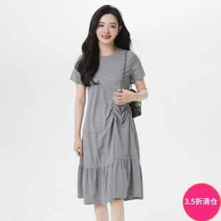 棉质短袖 新款 微弹中裙连衣裙 深圳南油NY夏装 Outlets专柜撤柜正品