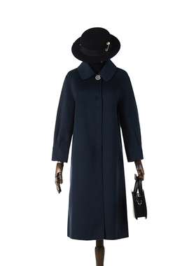 奥莱专柜正品 MU冬装2025新款 加长款含羊毛双面尼毛呢外套大衣女