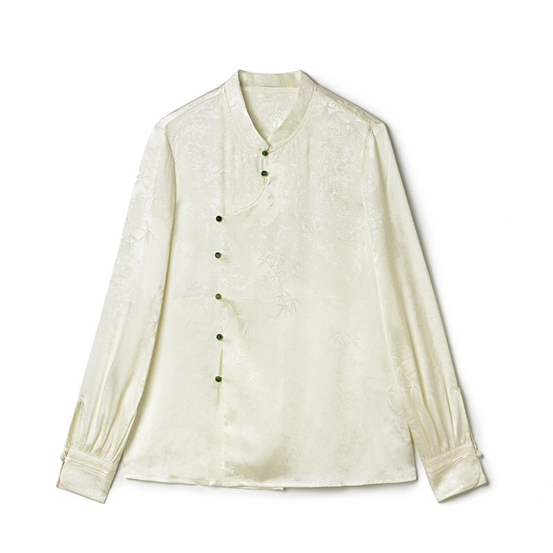 2025年秋装Outlets专柜 RU系列新中式立领上衣暗纹提花长袖衬衫女