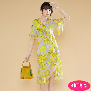 Outlets专柜撤柜正品 度假风印花中长裙连衣裙 精品汉货HH夏装 新款