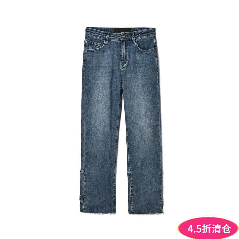 Outlets专柜撤柜正品 NY秋装新款褪色直筒微弹修身九分裤牛仔裤女