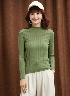 奥特莱斯品牌折扣 MO秋装新款 套头长袖高弹上衣舒适好搭针织衫女