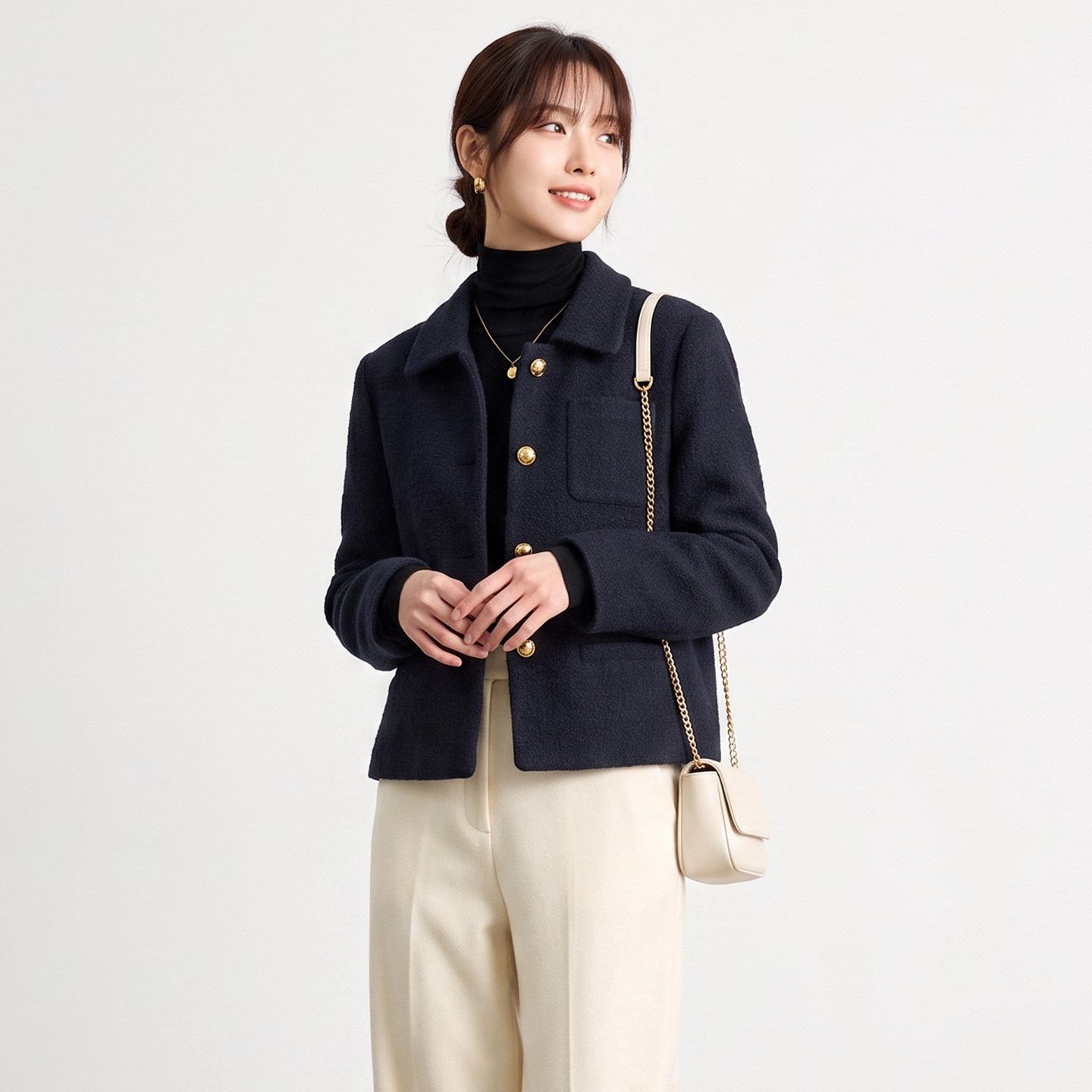 Outlets专柜撤柜正品 SX秋装2026新款含羊毛百搭单排扣上衣外套女