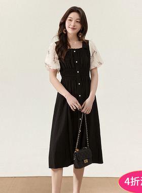 2025年夏装Outlets专柜 高端KA系列拼色设计减龄修身五分袖连衣裙