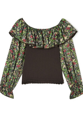 奥莱专柜品牌撤柜正品 CC春装2026新款 拼接设计印花上衣针织衫女