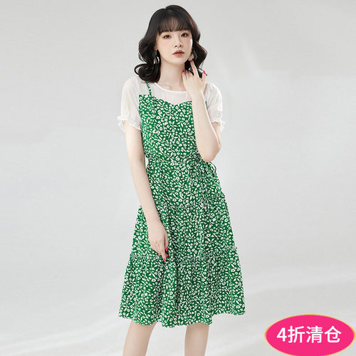 假两件碎花减龄连衣裙