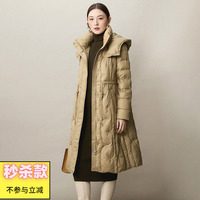 Outlets撤柜正品 RU冬装新款过膝保暖鸭绒外套加长款连帽羽绒服女