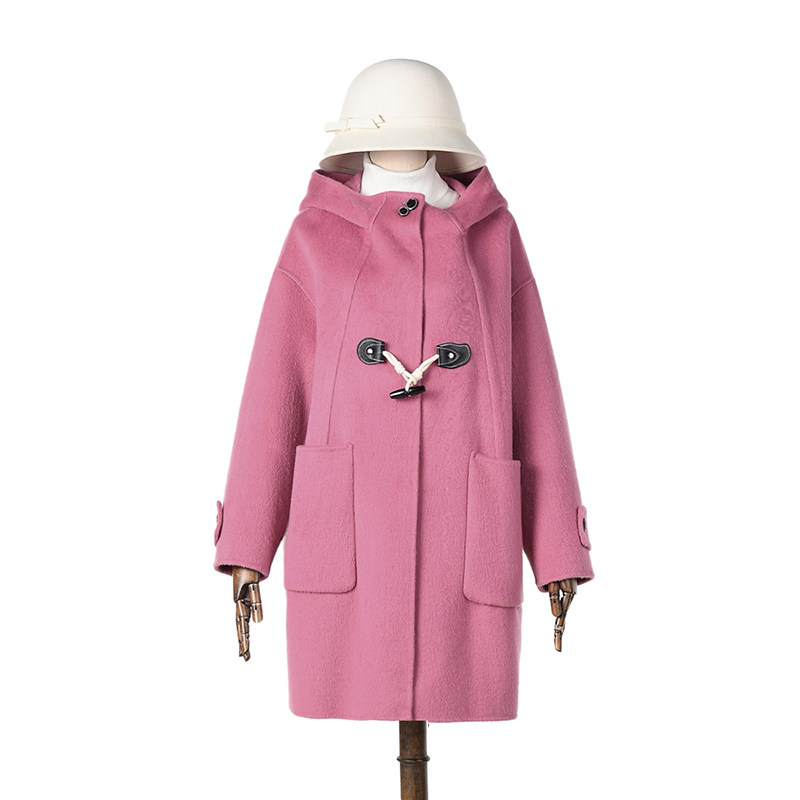 2025年冬Outlets正品 高端HZ系列含澳毛双面尼毛呢外套连帽大衣女