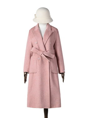 奥莱专柜品牌撤柜正品 HZ冬装2025新款 加长款含澳毛双面尼大衣女