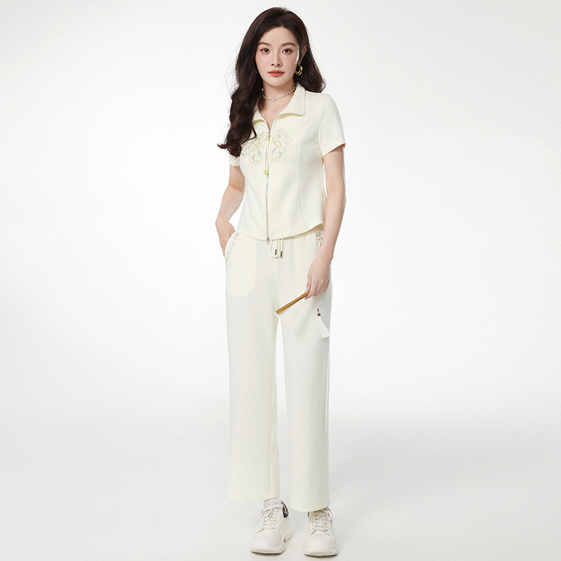 国风外套+松紧腰长裤两件套装