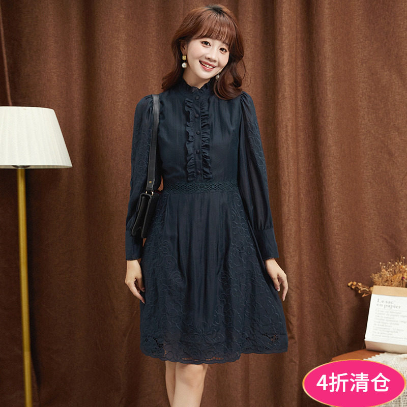 Outlets专柜撤柜正品 南油N系列秋装新款甜美减龄长袖中裙连衣裙