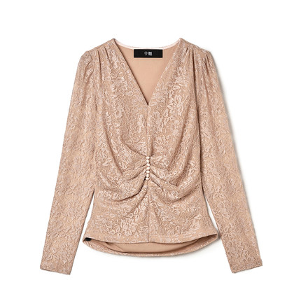 2025年秋Outlets正品 高端XW系列简洁轻奢提花上衣修身长袖衬衫女