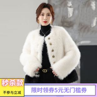 黄金绒拼色设计感大衣毛呢外套女 新款 Outlets专柜撤柜正品 DR冬装