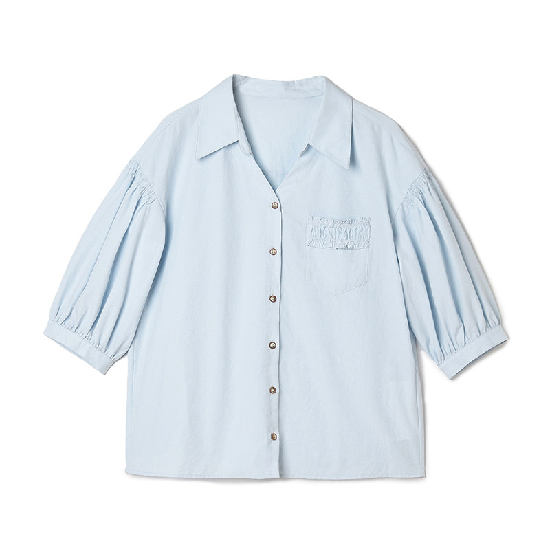 2025年秋Outlets正品 高端LH系列知性气质单排扣上衣五分袖衬衫女