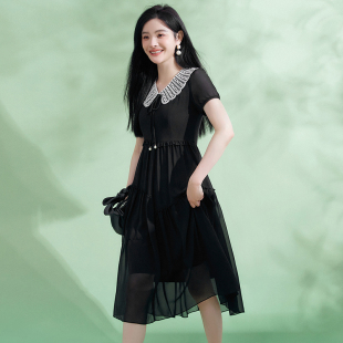 拼色娃娃领中长裙连衣裙 新款 Outlets专柜撤柜正品 汉货精品HH夏装