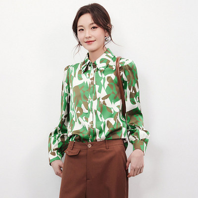 宽松上衣花色长袖百搭衬衫