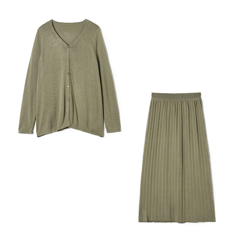 奥莱专柜品牌撤柜正品 KS冬装新款针织衫上衣+百褶半身裙两件套装