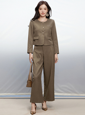 2025年秋Outlets正品 高端FV系列 单排扣宽松外套+长裤两件套装女