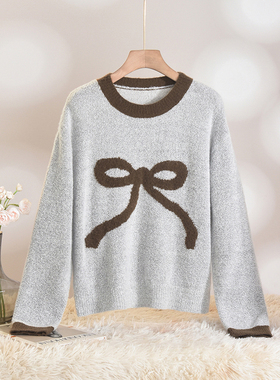 奥莱专柜品牌撤柜正品 HZ冬装2025新款 拼色蝴蝶结羊毛软糯毛衣女