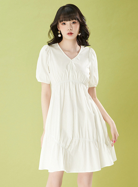 奥莱专柜撤柜正品 精品汉货HH夏装新款 松紧腰极简风A字连衣裙女