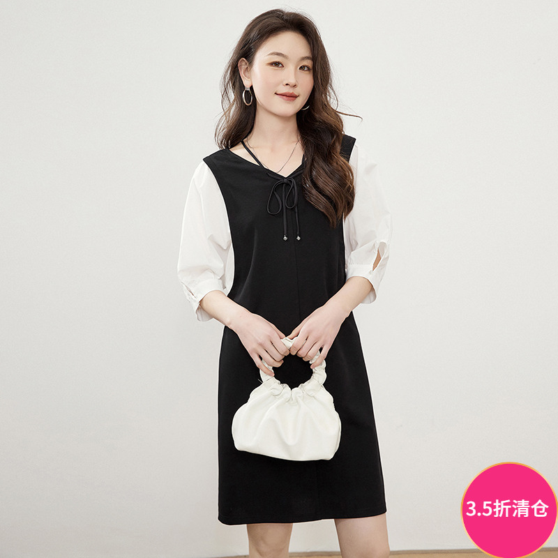 2025年夏装新款Outlets专柜高端A系列拼色减龄中裙宽松显瘦连衣裙