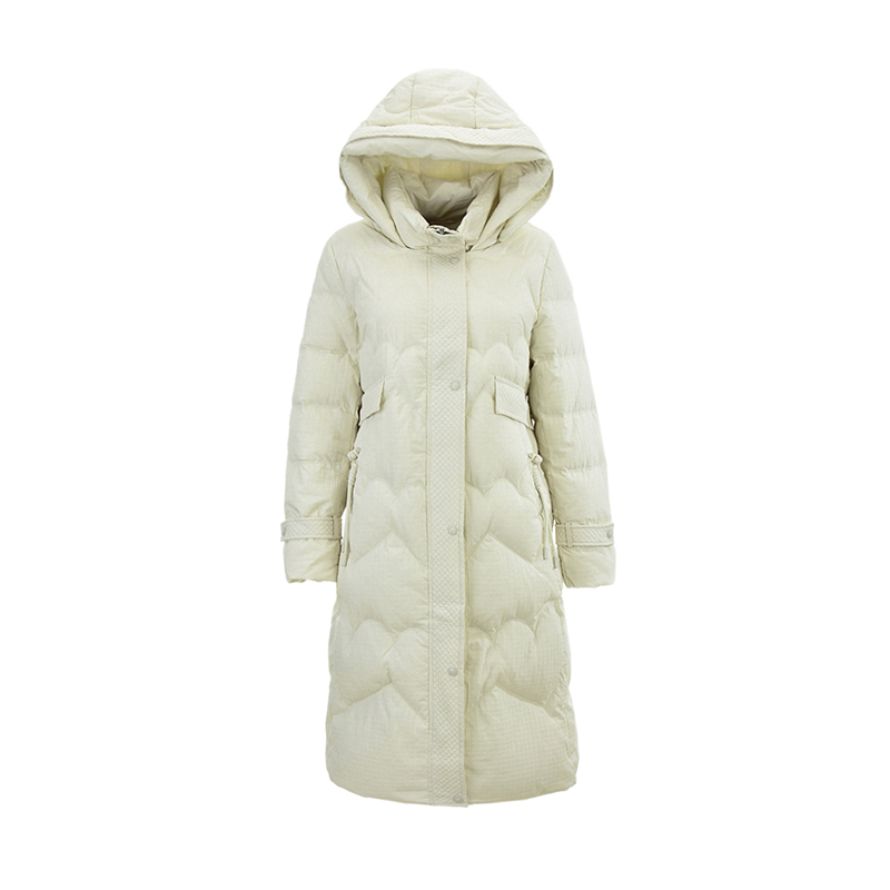 长款连帽修身白鸭绒羽绒服