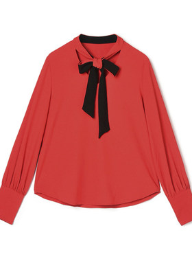 2026年春Outlets专柜正品 高端YW系列套头长袖拼色宽松舒适衬衫女