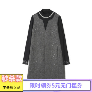 Outlets专柜撤柜正品 HH冬装2025新款轻熟风宽松假两件短裙连衣裙