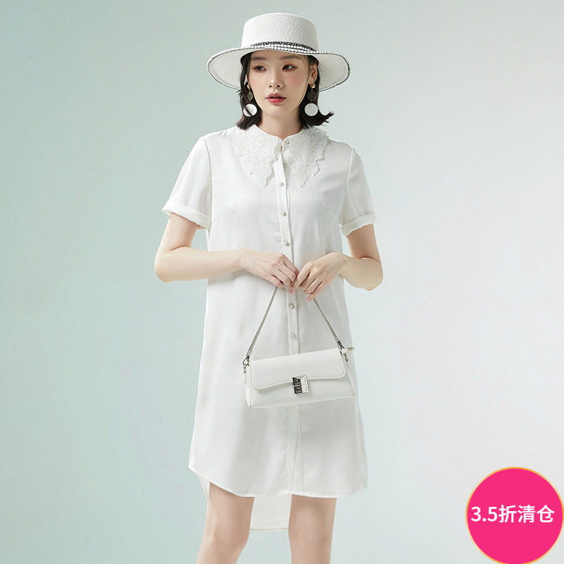 奥莱专柜撤柜正品 南油N系列夏装新款 单排扣休闲直筒中裙连衣裙